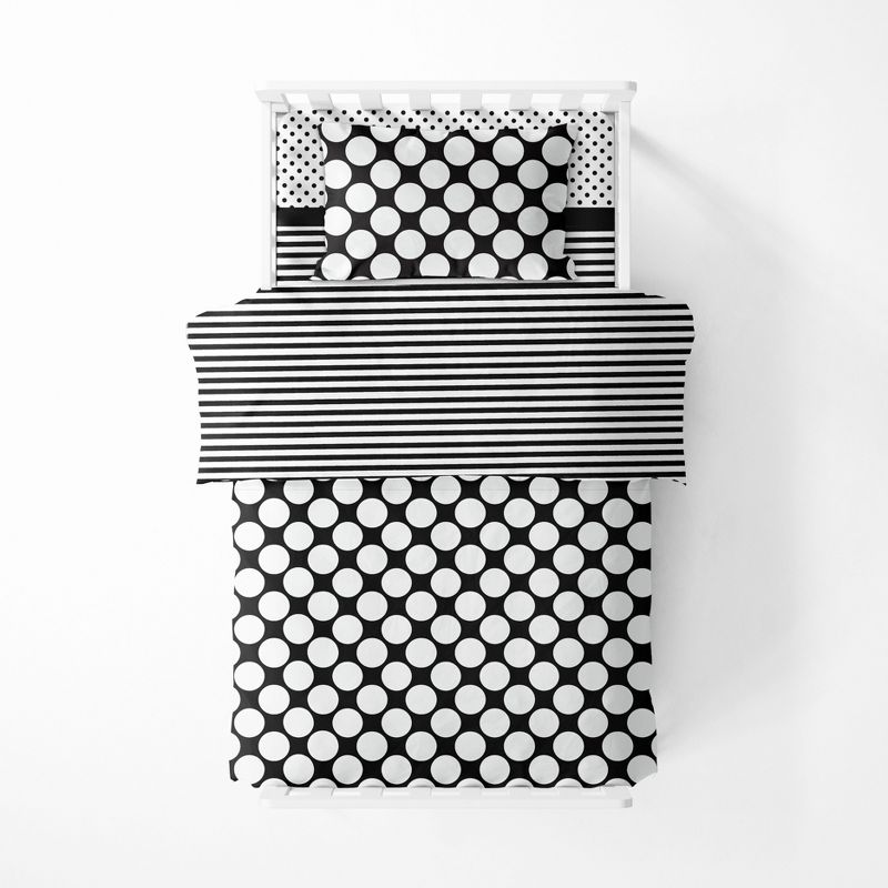 Bacati - Dots Stripes Black/White 4 pc Toddler Bedding Set, 4 of 9