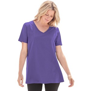 Woman Within Plus Size Perfect Short-Sleeve V-Neck Tee - 1 of 4