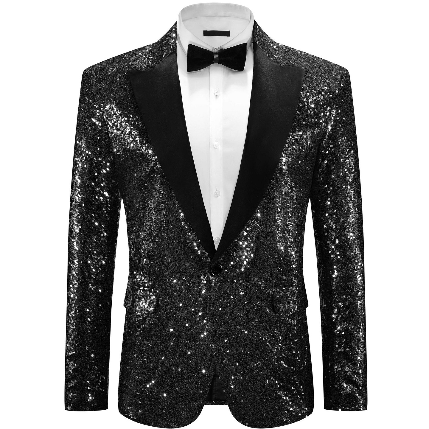 Мужские пиджаки Lars Amadeus Peak Lapel Glitter Sequin Wedding Sparkly Blazers Black, цвет: Чёрный — фото 1