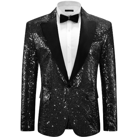 Мужские пиджаки Lars Amadeus Peak Lapel Glitter Sequin Wedding Sparkly Blazers Black, цвет: Чёрный