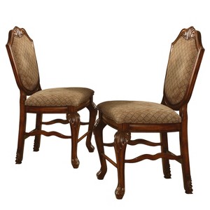 HomeRoots Set of Two 24" Beige and Brown Fabric and Solid Wood Counter Height Bar Chairs - 1 of 4