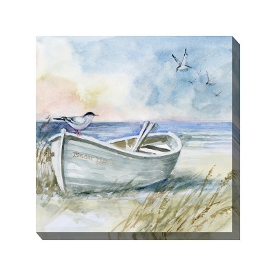 Cottage Garden West of The Wind Birds Eye View Blue, White, Tan 24 x 24 Inch Waterproof Gallery Wrapped Canvas, Outdoor Garden, Yard, Patio All