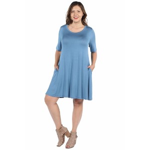 Plus Size Knee Length Pocket T Shirt Dress - 24seven Comfort Apparel™ - 1 of 4