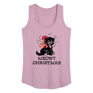 Women's - Instant Message - Christmas Vintage Meowy Christmas Kitty Graphic Racerback Tank - 1 of 4