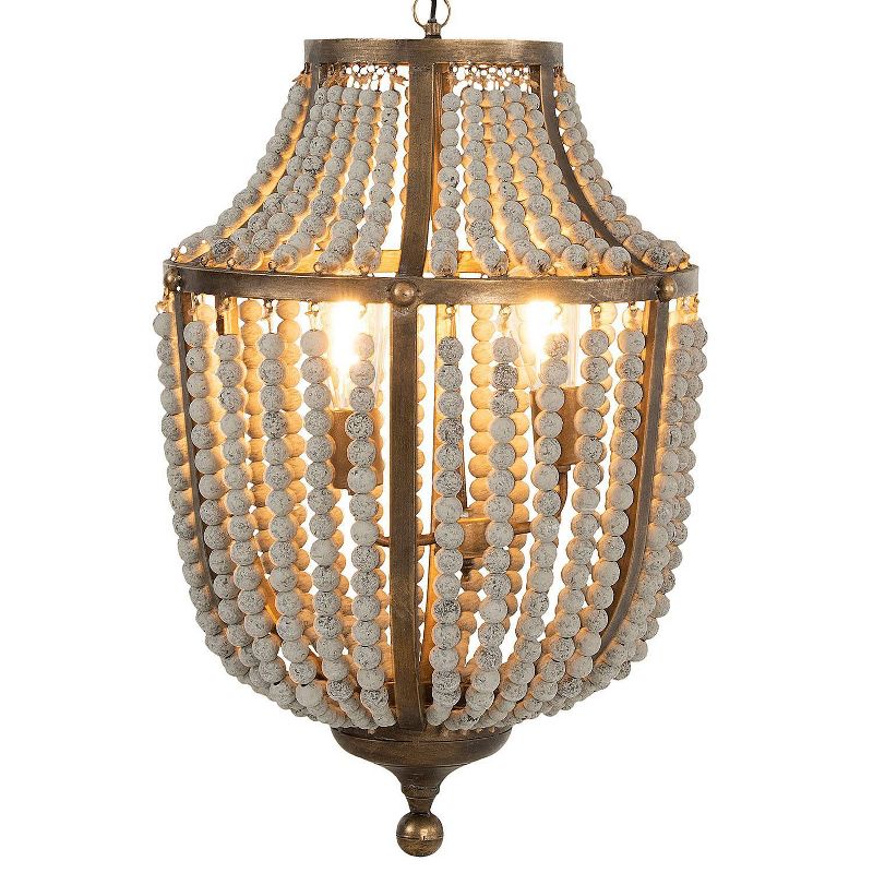 Storied Home Metal and Draped Wood Bead Chandelier Distressed White, 5 of 11