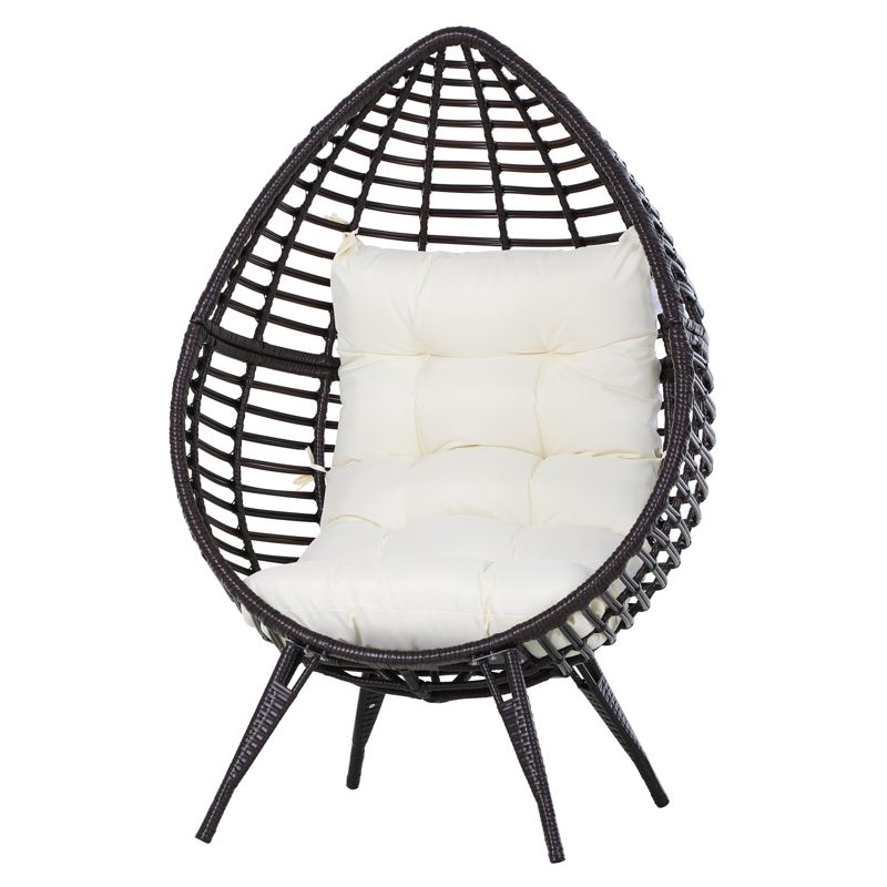 Outsunny Patio Wicker Lounge Chair with Soft Cushion, Outdoor/Indoor PE Rattan Egg Teardrop Cuddle Chair with Height Adjustable Knob for Backyard Garden Lawn Living Room, 1 of 9