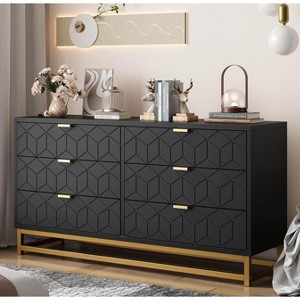 Dresser for Bedroom, 53.5" Large Dresser Organizer, 6 Drawer with Golden Metal Handle and Legs, Modern Chest of Drawers, White Dressers with Drawers - 1 of 4