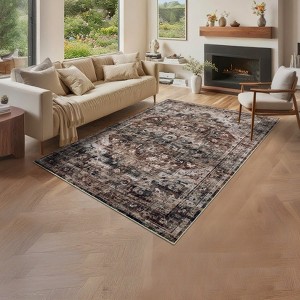 CPZPMY Washable Vintage Living Room Area Rug:Machine Washable Area Rug for Living Room Indoor Non-Slip Bedroom Carpet Low Pile Stain Resistant Mat - 1 of 4