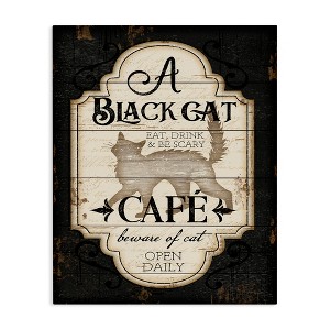 Stupell Industries Black Cat Cafe Vintage Halloween Sign Spooky Witch Canvas Art - 1 of 4