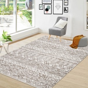 Boho Machine Washable Area Rug Modern Geometric Non-Slip Accent Rug Farmhouse Carpet - 1 of 4