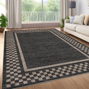 Washable Area Rug Modern Bordered Rugs for Living Room Bedroom Soft Low Pile Non Slip Geometric Checkered Carpet - 1 of 4