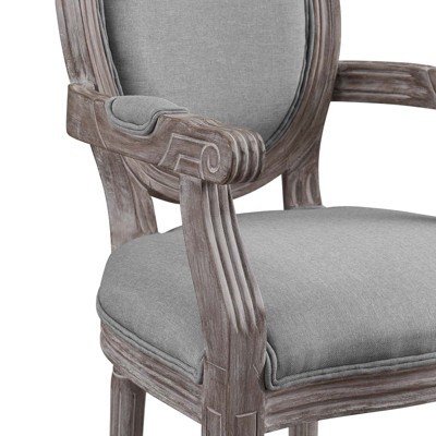Light Gray Upholstered Wood Arm Chair with High Back