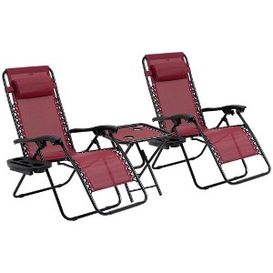 Resenkos Lounge Chair Outdoor, Patio Lounge Chair,Zero Gravity Chair Set with Side Table, Folding Reclining Chair with Cupholders & Pillows, Wine Red - 1 of 4