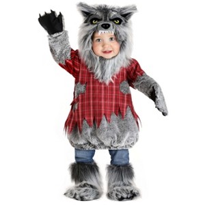 HalloweenCostumes.com Lil Howler Werewolf Infant Costume, Baby Gray Wolf Costumes, Plaid Bad Wolf Bubble Suit - 1 of 3