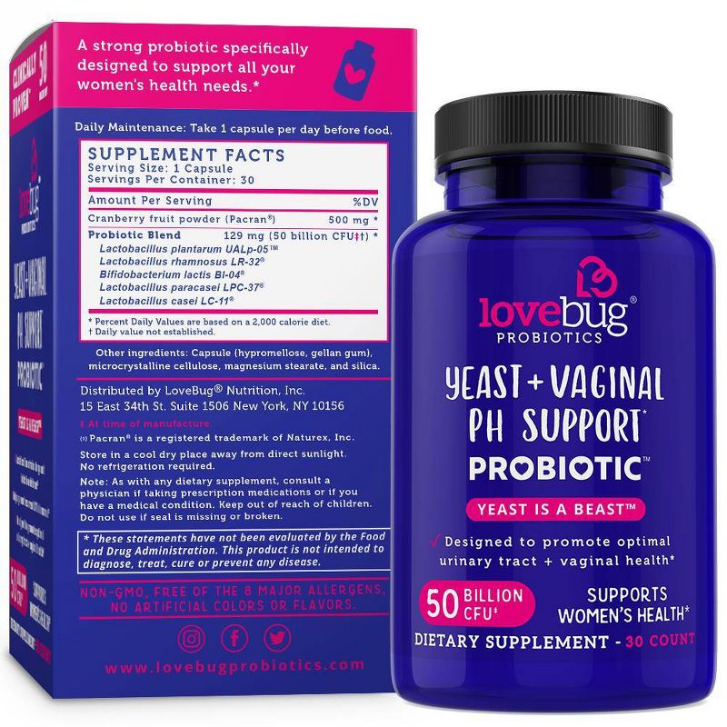 LoveBug Probiotics Yeast Is A Beast Women&#39;s Health Dietary Supplement Capsules - 30ct, 3 of 6