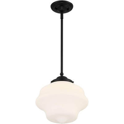 Tyce Mini Black Farmhouse Pendant Light with Opal Glass Shade