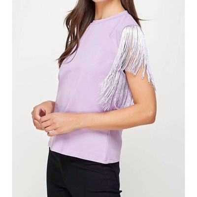 Women's Fringe Sleeve Tee Top - Strut & Bolt M