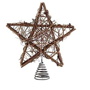 Aoibox Rattan Star Christmas Tree Topper 1 pack Rustic Farmhouse Style 10 inch x 11.81 inch with 50 Warm LED Lights Indoor Decor - 1 of 4