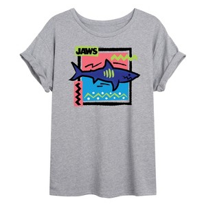 Women's - Jaws - Colorful Shark Doodle Oversized Graphic T-Shirt - 1 of 4