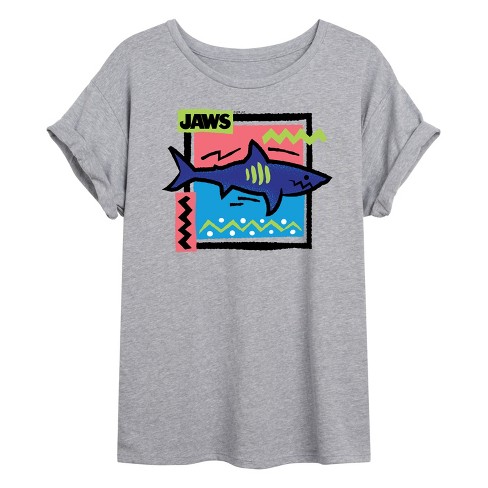 Women's - Jaws - Colorful Shark Doodle Oversized Graphic T-Shirt - image 1 of 4