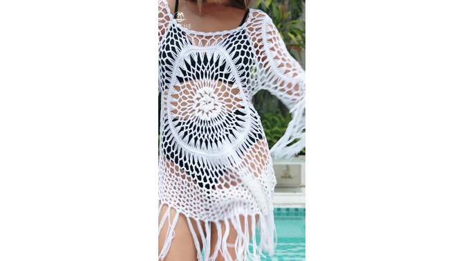 Women's Floral Crochet with Fringe Trim Cover Up Above Knee Length Beachwear- Cupshe, 2 of 8, play video