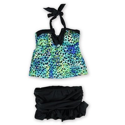 Island Escape Womens It's A Wrap Ruffled Skirtini 2 Piece Tankini