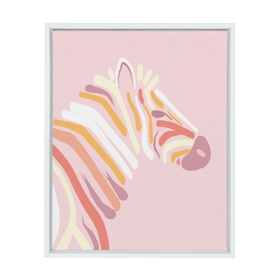 Pink Zebra Framed Canvas Art Print, 18x24, White Frame