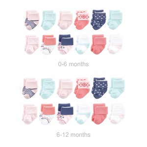 Luvable Friends Infant Girl Grow with Me Cotton Terry Socks, Coral Mint Aztec, 0-6 and 6-12 Months - 1 of 2