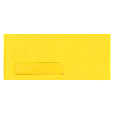 JAM Paper Brite Hue #10 Window Envelopes, 4 1/8 x 9 1/2, 50 per pack, Yellow