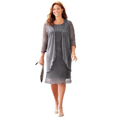 Catherines Women's Plus Size Shimmer Crinkle Duet Dress