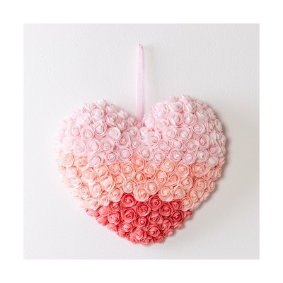 Heart-Shaped Pink Rose Foam Wreath with Hanging Ribbon