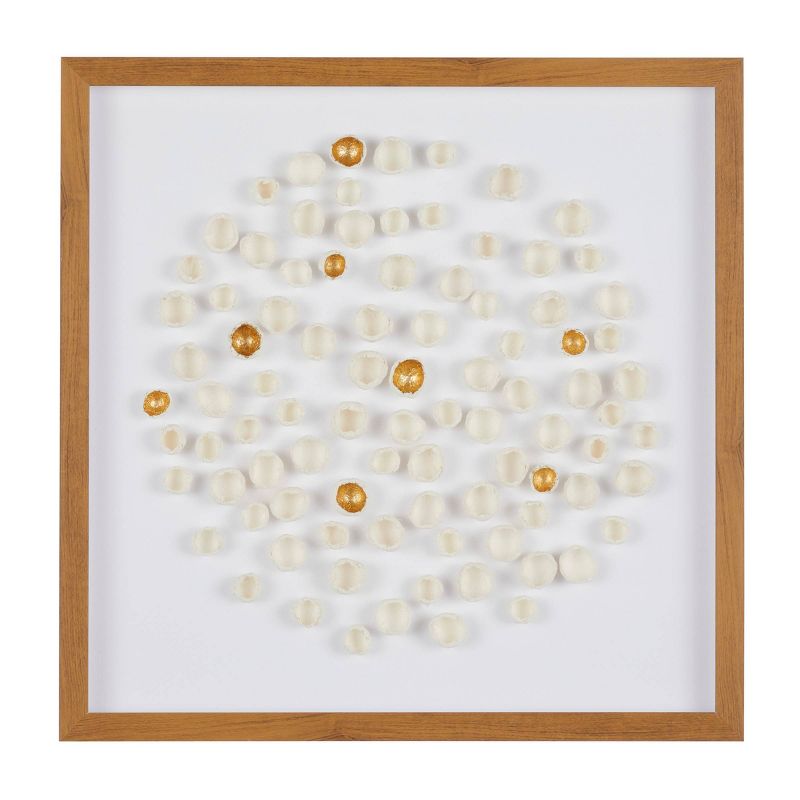 Paper Mache Geometric Handmade 3D Molded Art Shadow Box with Gold Accent and Wooden Frame White - The Novogratz, 1 of 6