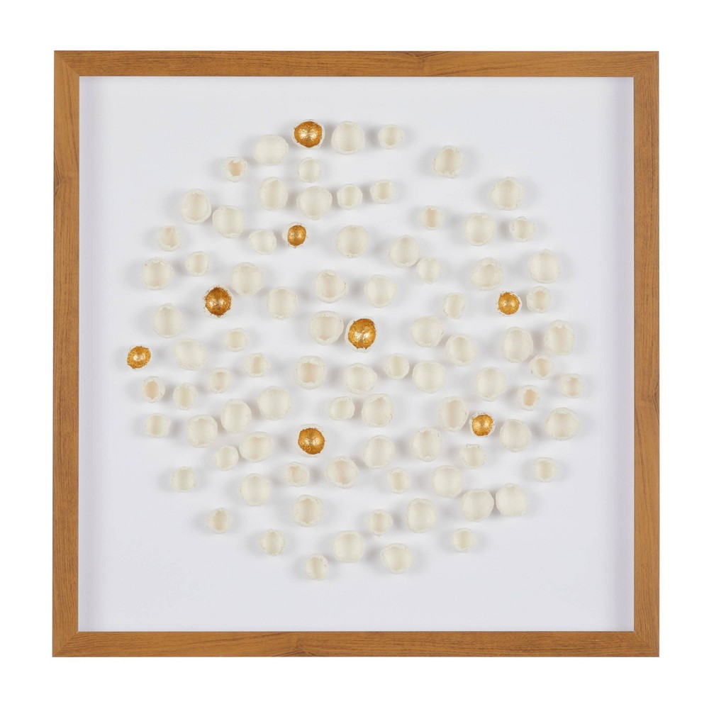 Paper Mache Geometric Handmade 3D Molded Art Shadow Box with Gold Accent and Wooden Frame White - The Novogratz -  89393988