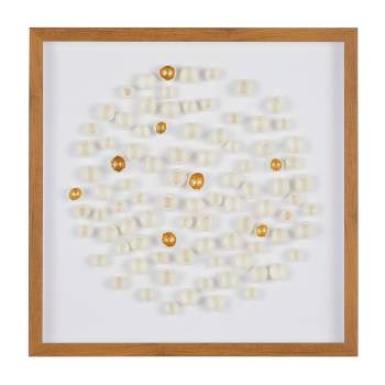 Paper Mache Geometric Handmade 3D Molded Art Shadow Box with Gold Accent and Wooden Frame White - The Novogratz