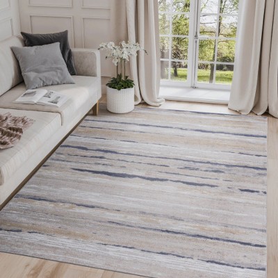 LunaLulinlk 8X10 Ivory/Blue /Striped Non-Shedding Stylish and Stain Resistant Area Rug