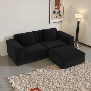 86.6-inch Modular Sectional Sofa with Cloud Corduroy Fabric, Convertible Sofa Bed, Footrests & Flexible Configuration - 1 of 4