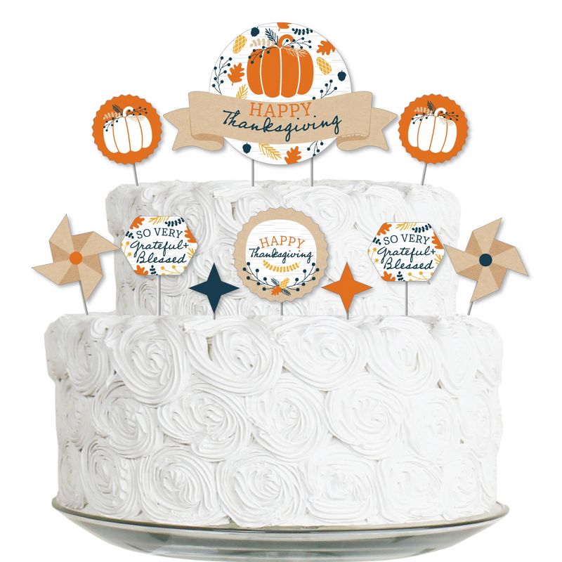 Big Dot of Happiness Happy Thanksgiving - Fall Harvest Party Cake Decorating Kit - Happy Thanksgiving Cake Topper Set - 11 Pieces, 1 of 7