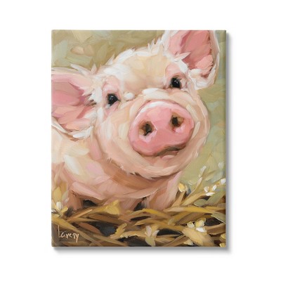 Stupell Industries Happy Pig Farm Animal Portrait Gallery Wrapped Canvas Wall Art