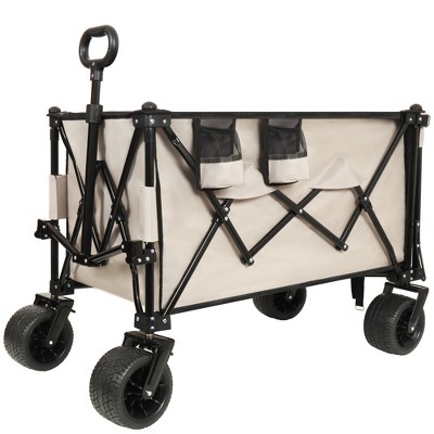 SKRAN Long Foldable Beach Wagon Cart with Extended Tailgate & All-Terrain Beach Wheels 480lbs Weight Capacity for Beach Grocery Camping Shopping
