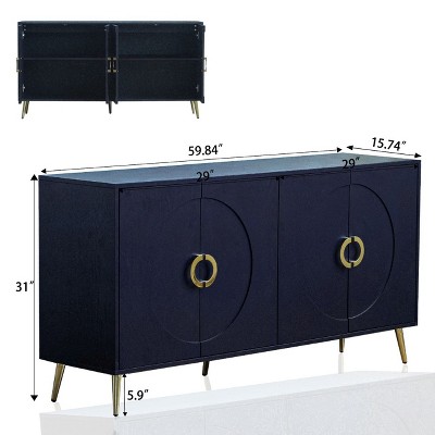NicBex 4-Door Sideboard Cabinet Modern Buffet Storage Cabinet with Adjustable Shelves & Metal Legs for Living Room,Kitchen,Blue