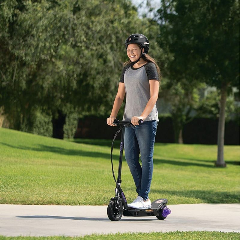 Razor Power Core E100 Electric Scooter with Aluminum Deck, Hand Operated Front Brake, and Adjustable Handlebar Height for Kids 8 Years Plus, Purple, 3 of 7