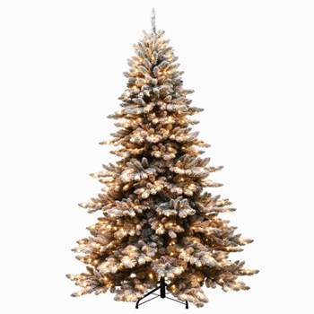 7.5ft Puleo Pre-Lit Flocked Full Princess Pine Artificial Christmas Tree Clear Lights