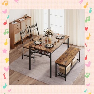 Garvee Stylish Dining Table Set for 4 - Kitchen Table with Comfortable Bench & 2 Chairs, Space-Saving Design with Wine Rack - 1 of 4