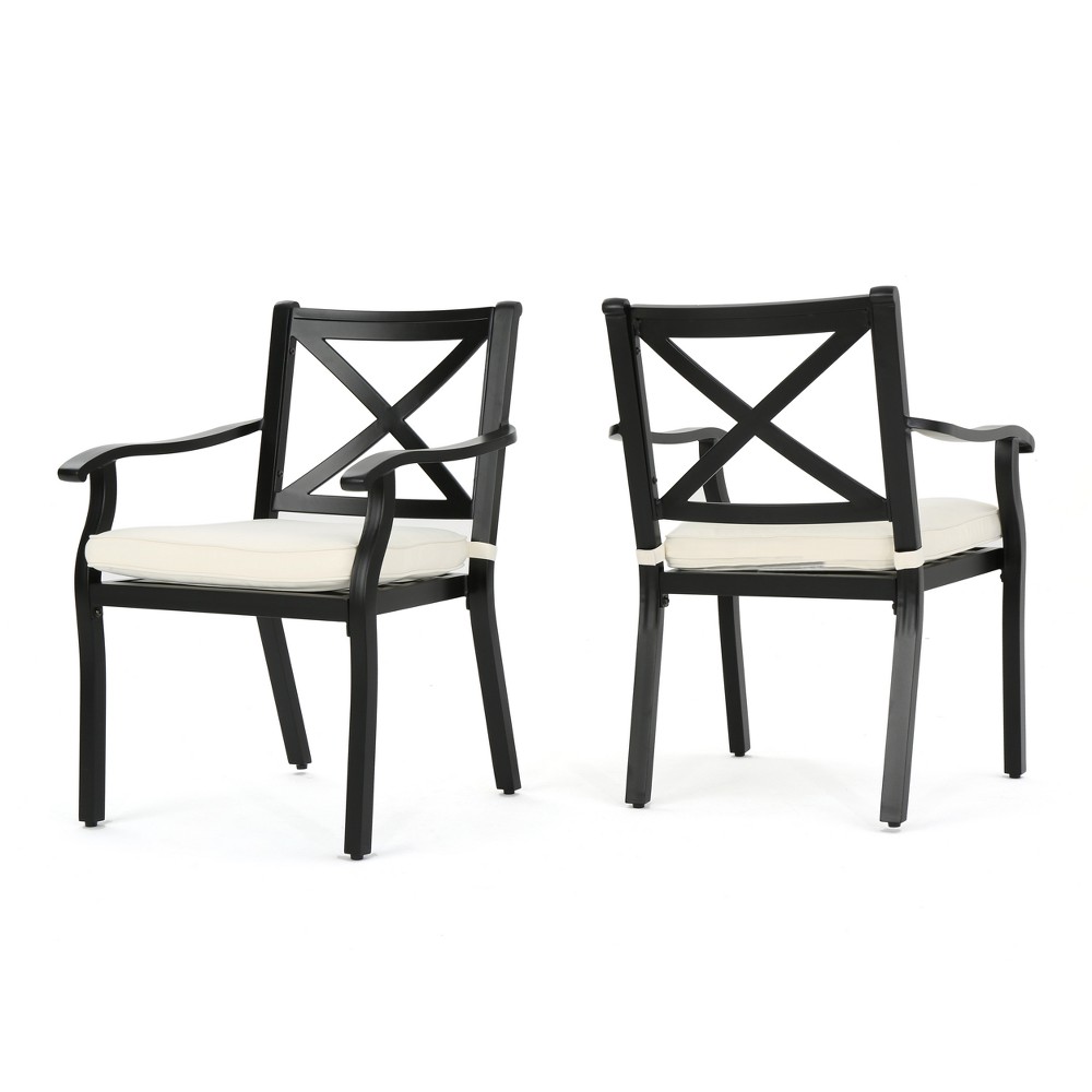 Photos - Garden Furniture Exuma 2pk Cast Aluminum Dining Chairs - Black - Christopher Knight Home