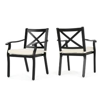 Exuma 2pk Cast Aluminum Dining Chairs - Black - Christopher Knight Home