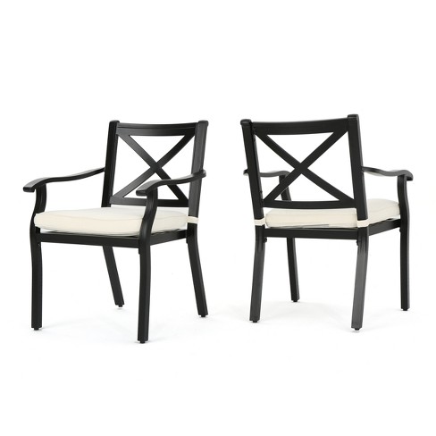 Exuma 2pk Cast Aluminum Dining Chairs, Black Aluminum Outdoor Furniture