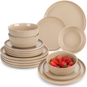 vancasso 18-Piece Brown Double-Sided Kiln-Glazed Set for 6 - Artistic Ceramic Plates & Cereal Bowls - 1 of 4