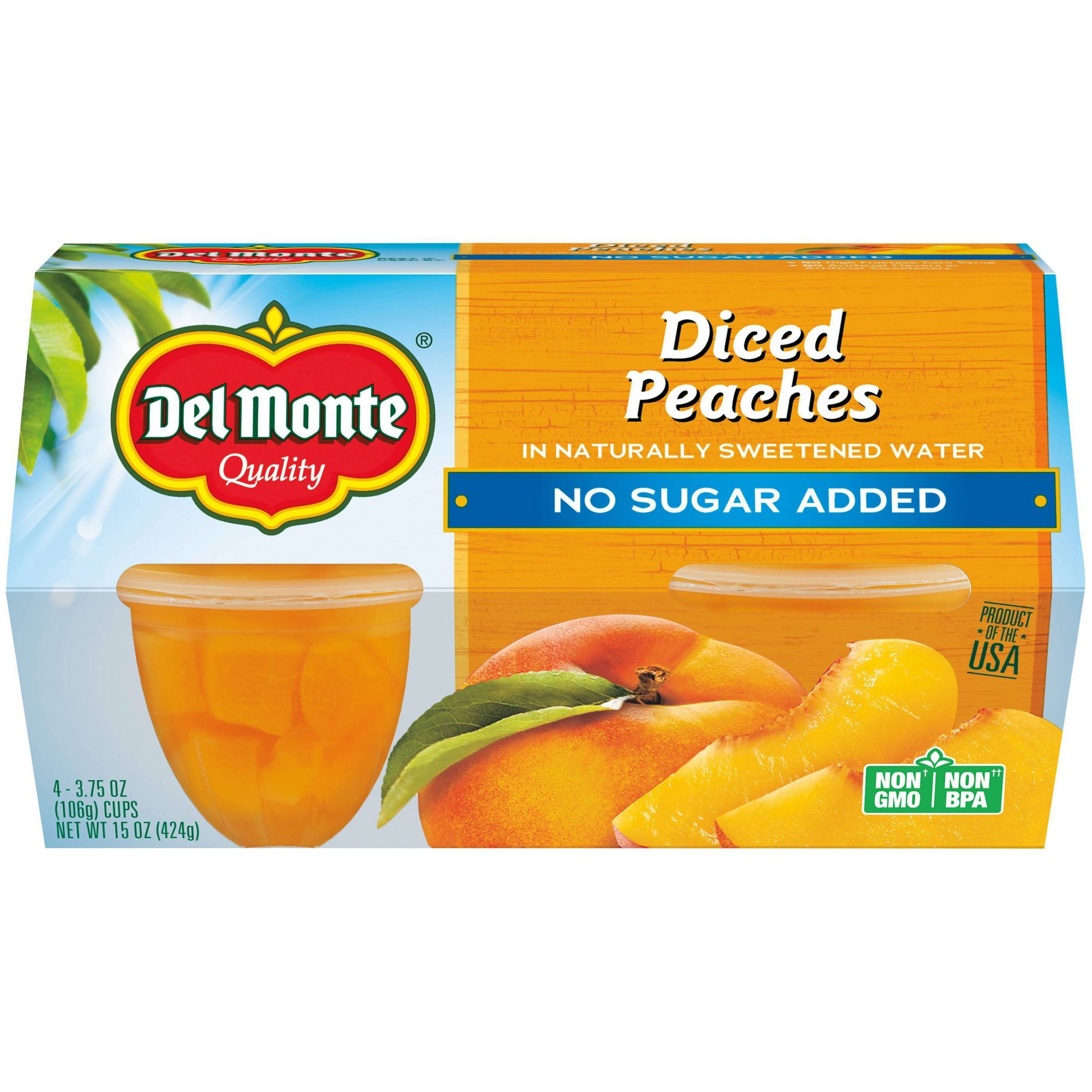 Del Monte No Sugar Added Diced Peaches Fruit Cups - 15oz/4ct