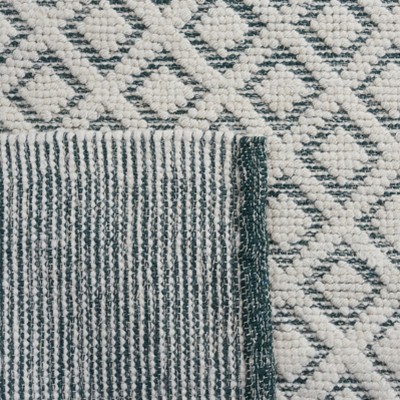 Ivory and Green Hand-Knotted Wool 6' x 9' Area Rug