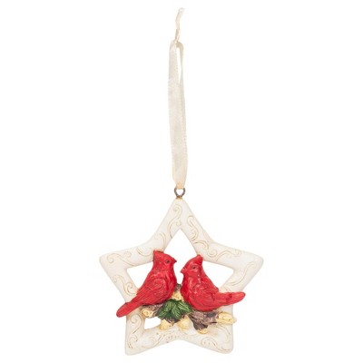 Dicksons White Star with Two Cardinal Birds 1.5 x 3 Resin Stone Christmas Ornaments Pack of 12